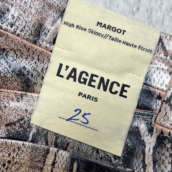 ⭐️L’Agence Margot High Rise Skinny petal black snake foil pants size 25 nwt - Picture 8 of 10